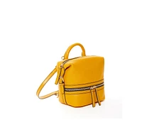 Susu Yellow Leather Backpack Purse Convertible Medium Crossbody Bag for Women with Front and Back Pockets