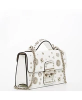 Susu White Leather Crossbody Bag Small Structured Women s Handbag with Top Handle and Embelishments