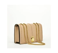 Susu Beige Leather Shoulder Bag Medium Size Crossbody Purse for Women Tan Handbag with Gold Chain Strap