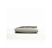 Susu Gray Leather Messenger Bag Women s Slim Crossbody Purse with Zipper Closure and Front Pocket