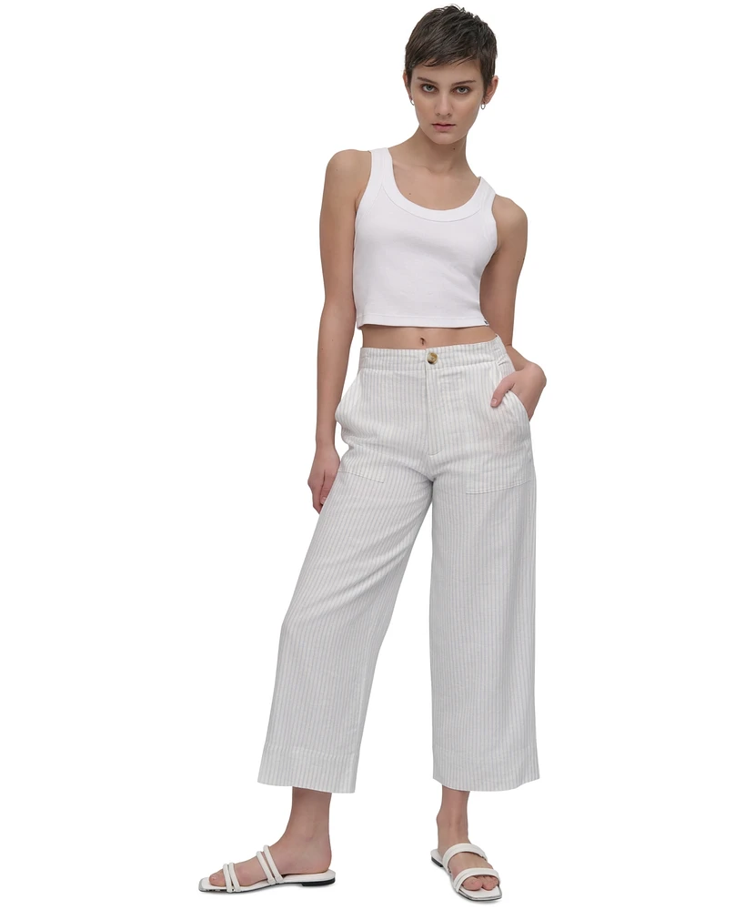 Dkny Jeans Women's Cropped Wide-Leg Linen Pants