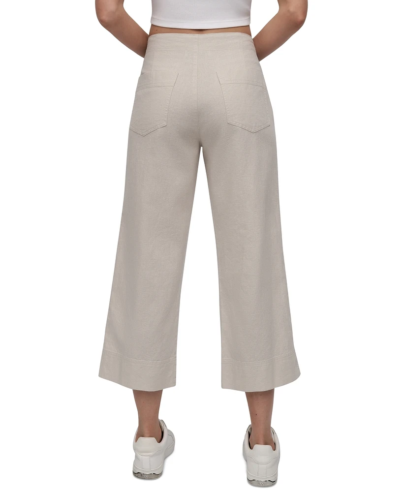 Dkny Jeans Women's Cropped Wide-Leg Linen Pants