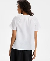 Charter Club Petite Linen Tie-Neck Short-Sleeve Peasant Top, Exclusively at Macy's
