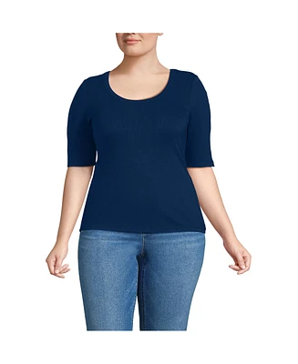 Lands' End Plus Drapey Rib Fitted Elbow Sleeve Scoop Neck Tee