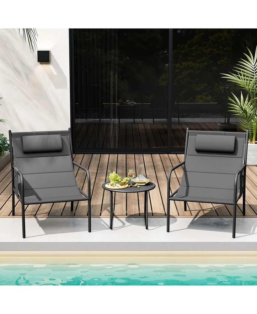 3-Piece Outdoor Bistro Set Patio Chairs and Coffee Table for Balcony, Garden, or Deck