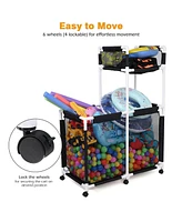 Yescom Extra Large Mesh Pool Storage Bin Noodles Holder Toys Organizer,Rolling 6 Wheels,Double Decker Cart