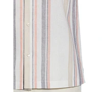 Cubavera Men's Short Sleeve Striped Panel Button-Front Linen Camp Shirt