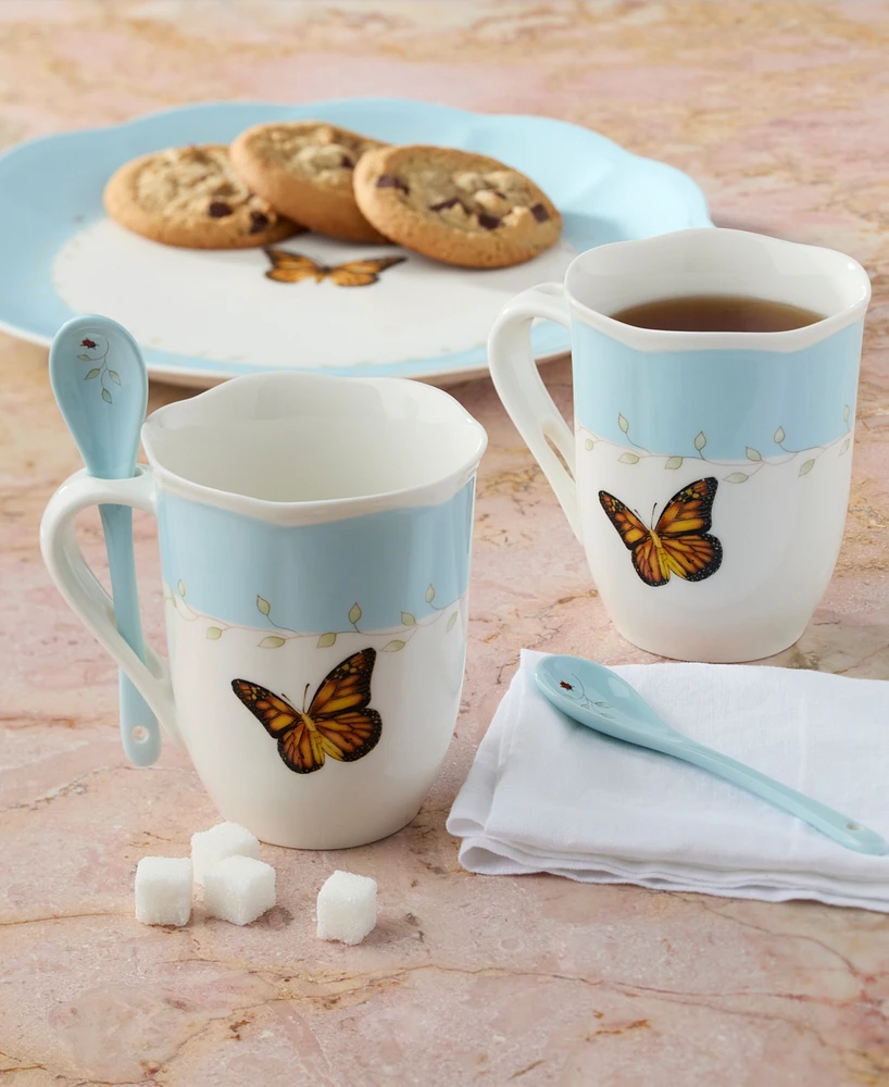 Lenox Butterfly Meadow Mugs with Spoons, Set of 2