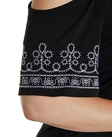 Belldini Plus Size Black Label Embroidered Cold-Shoulder Knit Top