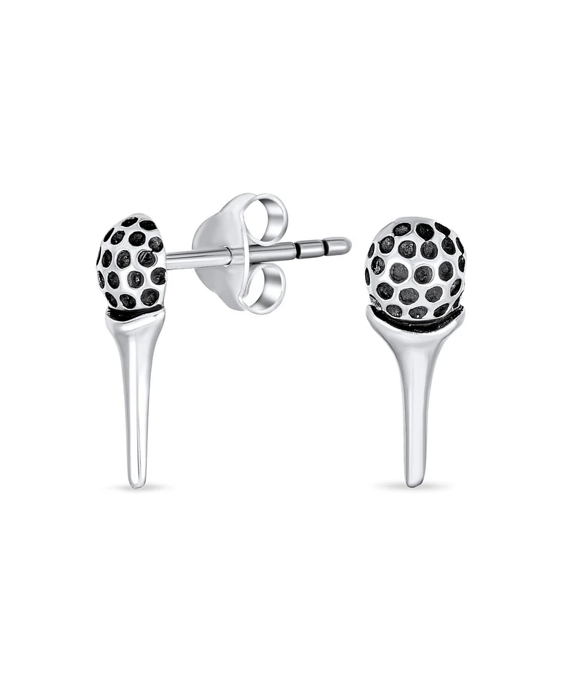Bling Jewelry Tiny Tee & Golf Ball Stud Earrings Golfers in Oxidized Sterling Silver Jewelry