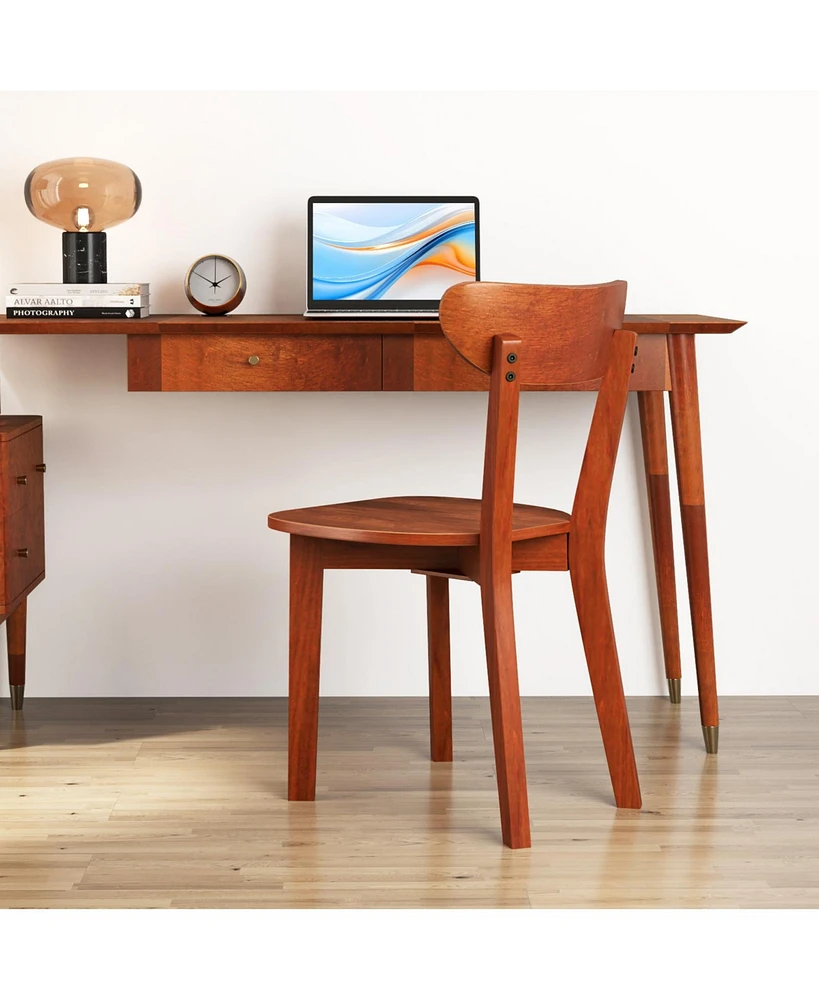 Solid Wood Dining Chair Set of 2 with Curved Backrest and Rubber Wood Frame