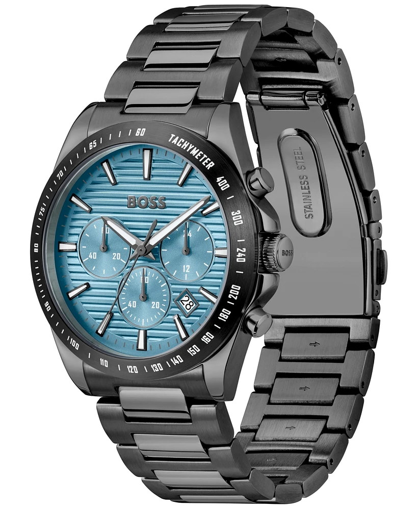 Hugo Boss Men's Strike Quartz Chronograph Ionic Plated Gray Stainless-Steel Watch, 41mm