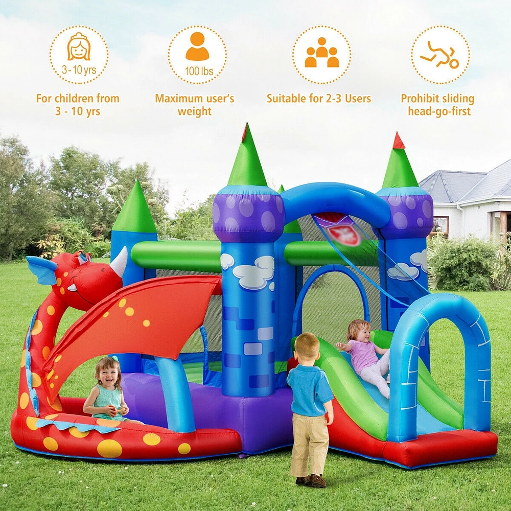 Kids Inflatable Bounce House Dragon Jumping Slide Bouncer Castle Fun Outdoor Playset for Kids