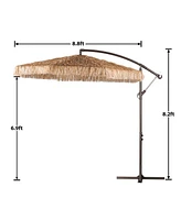 Aoodor 9ft Thatched Tiki Patio Umbrella, Cantilever Offset Umbrella with Hand-Push Tilt (No Base)