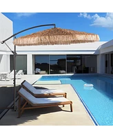 Aoodor 10ft Thatched Tiki Patio Umbrella, Cantilever Offset Umbrella with Hand-Push Tilt (No Base)