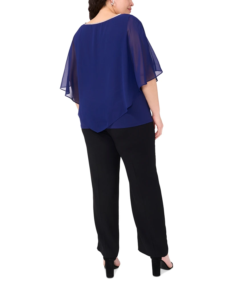 Msk Plus Size Rhinestone-Trim Overlay Cape Top
