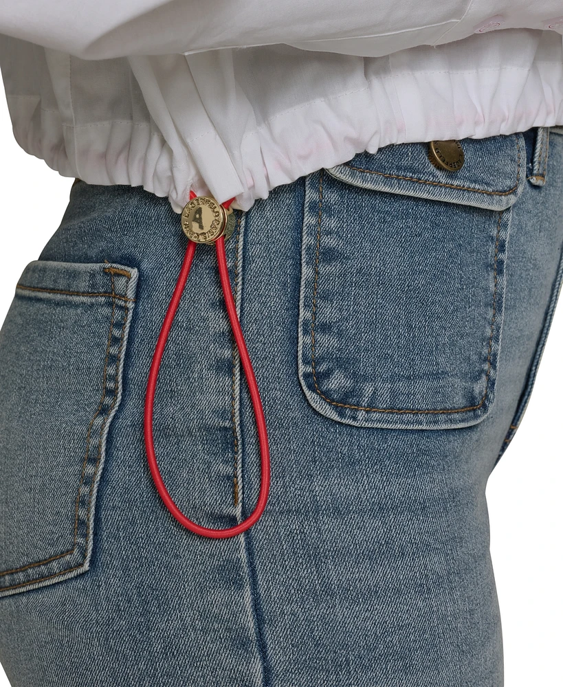 Karl Lagerfeld Paris Women's Cotton Contrast-Collar Drawcord Button-Front Top