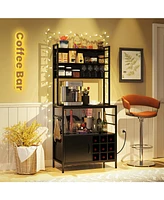Bar Cabinet with Wine Bottle Holders and S-Hooks for Glassware Accessories