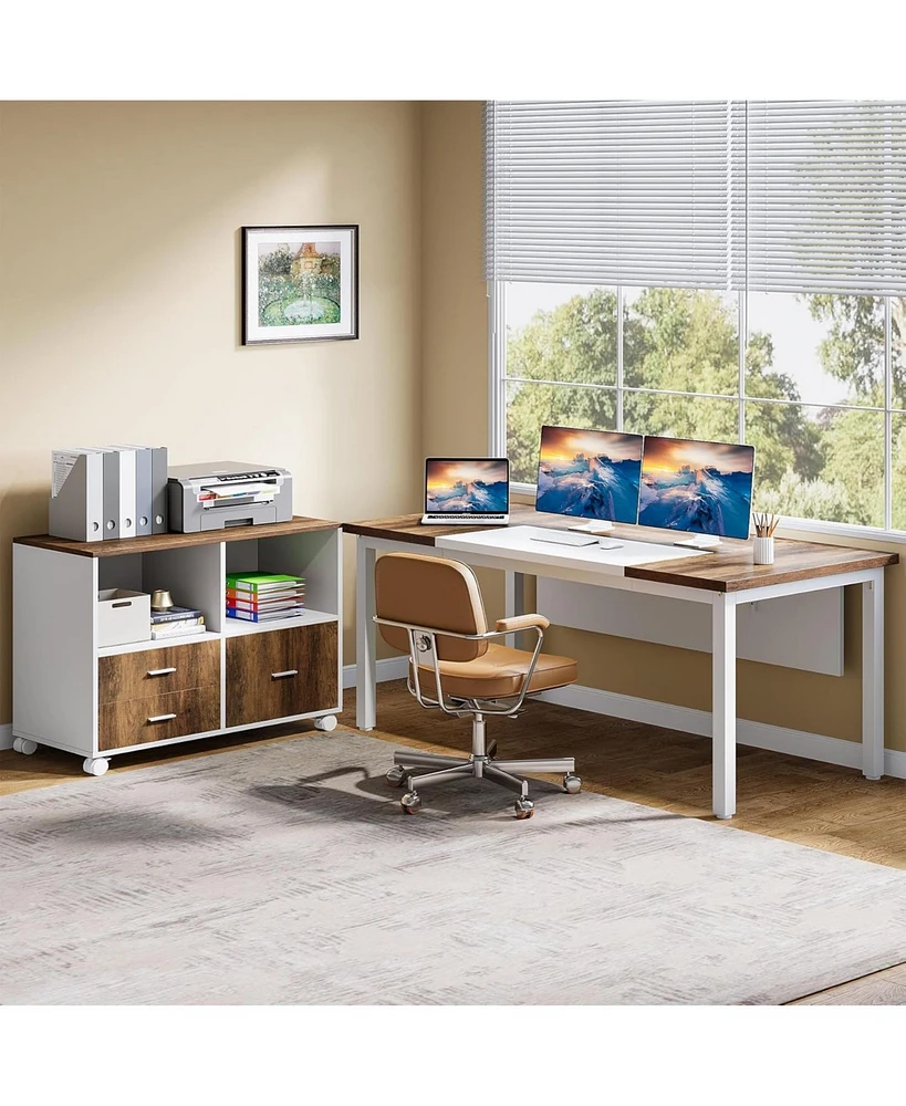 Tribesigns 3 Drawers File Cabinet with Drawers for Letter-Sized File and Door, lateral Filing Cabinet Printer Stand with Storage Shelves and with Roll