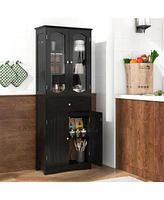 Bathroom Storage Cabinet with 2 Glass Doors and Adjustable Shelves Drawer