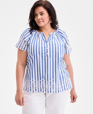 Style & Co Plus Striped Flutter-Sleeve Top, Exclusively at Macy's