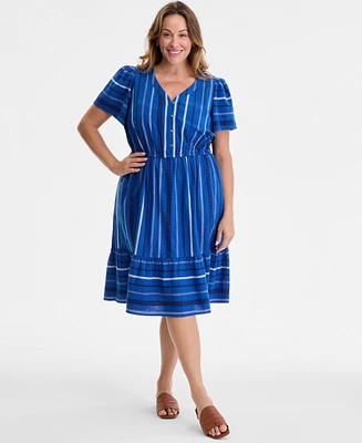 Style & Co Petite Cotton Striped Jacquard Dress, Exclusively at Macy's