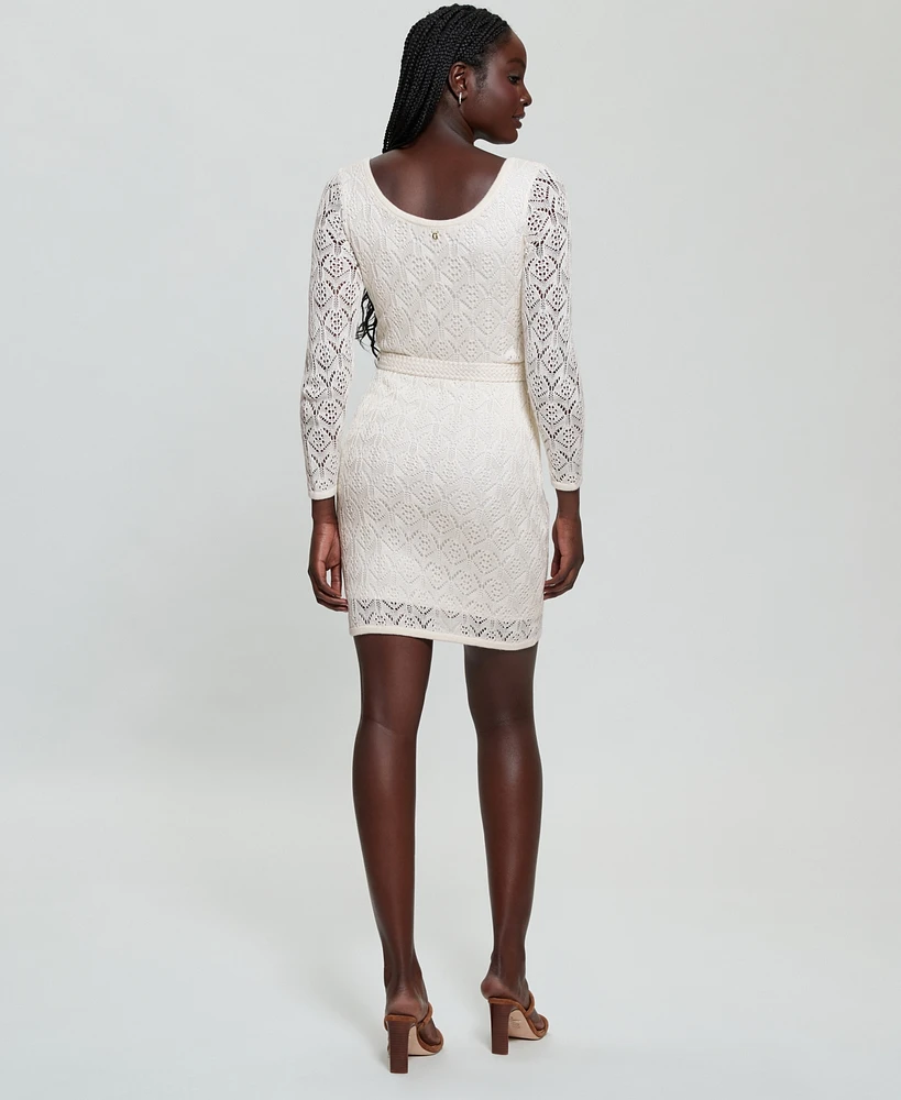 Guess Women's Kara Scoop-Neck 3/4-Sleeve Belted Dress