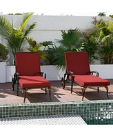 Lounge Chairs for Outside Set of 3 with Side Table & Cushion Patio Lounge Chairs Cast Aluminum Chaise Lounge Pool Chairs Outdoor Lounge Chairs, Bronze