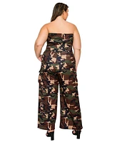 L I V D Women's Plus Size Freya Camo Cargo Jumpsuit
