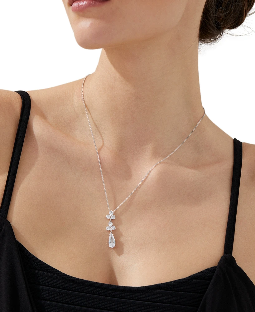 Eliot Danori Silver-Tone Mixed Stone Lariat Necklace, 16" + 2" extender, Exclusively at Macy's