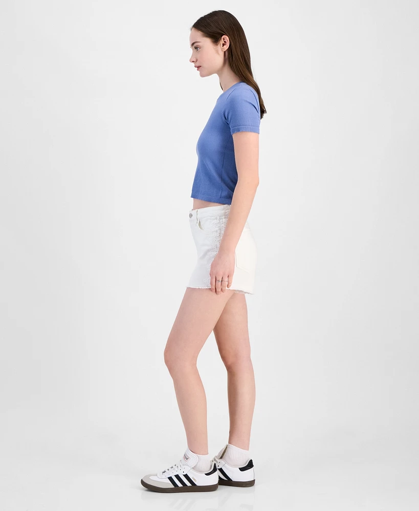 Tinseltown Juniors' Lace-Trimmed Mom Shorts