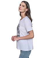 Karl Lagerfeld Paris Women's Embellished Paris Scene Graphic T-Shirt
