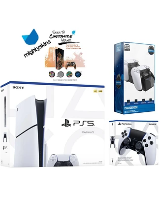 Sony PlayStation 5 Slim Disc with Extra Edge Controller, Dual Charging Dock and MightySkins Decal Voucher