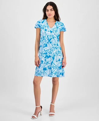 Anne Klein Women's Printed Double Flutter-Sleeve Mini Dress