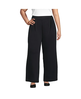 Lands' End Women's Sport Knit High Rise Pleated Wide Leg Pants