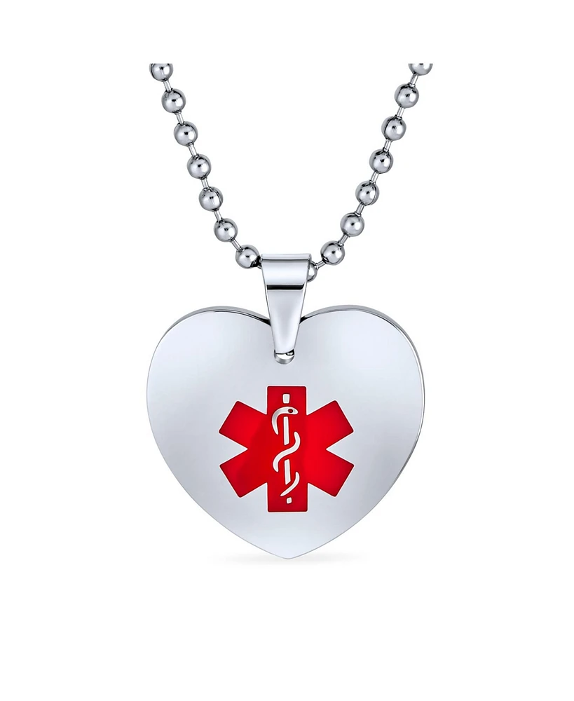 Bling Jewelry Medical Id Dog Heart Shape Tag Pendant Necklace in Stainless Steel