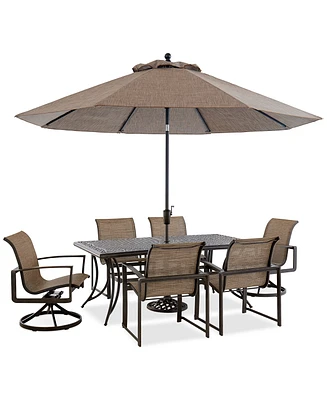 Wythburn Outdoor Dining 7pc Set (72"x38" Table & 4 Sleek Sling Chairs 2 Swivel Chairs), Created for Macy's