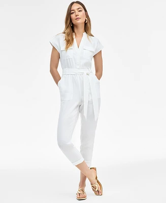 I.n.c. International Concepts Women's Belted Cap-Sleeve Jumpsuit
