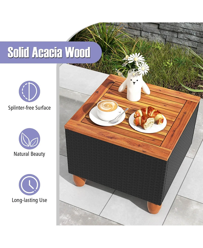 Gymax Set of 3 Rattan Furniture Set Patio Cushioned Sofa Storage Table w/ Wood Top