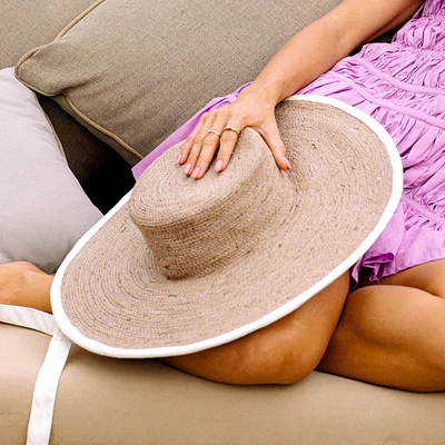 Brunna.co Lolo Wide-brim Jute Boater Hat in Natural Beige