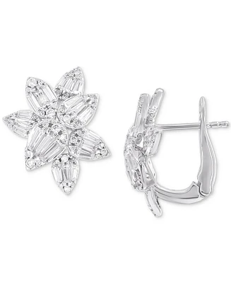Diamond Round & Baguette Flower Earrings (1-1/2 ct. t.w.) in 14k White Gold