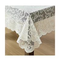 Hlc.me Scroll Lace Fabric Tablecloth, Lace Fabric Table Cloth for Round Tables, Wrinkle Resistant Tablecloth