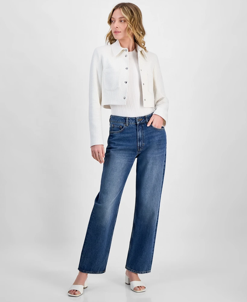 Hugo Women's Metallic-Accent Textured Cropped Jacket