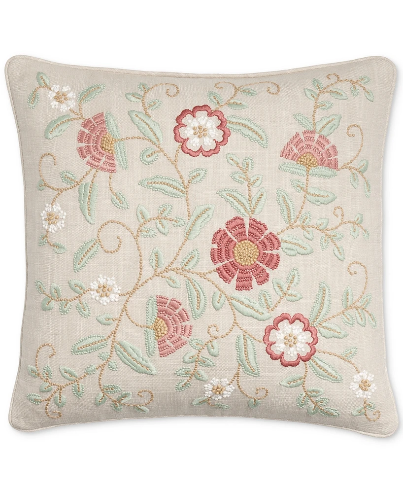 Charter Club Embroidered Flowers Decorative Pillow, 18" x 18", Exclusively at Macy's