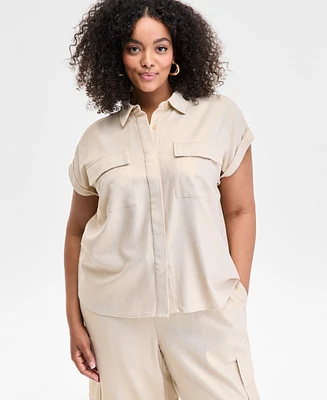 I.n.c. International Concepts Plus Size Hidden-Placket Pocket Shirt, Exclusively at Macy's