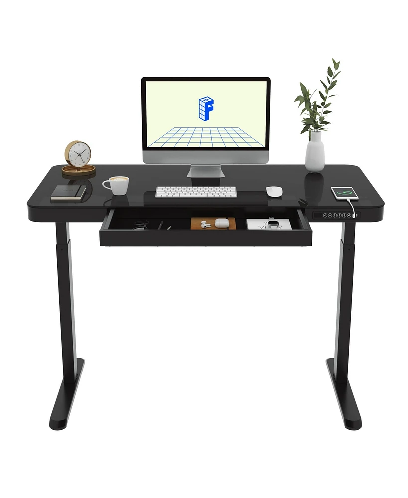 Flexispot EG9B-e, Electric Height Adjustable Glass Top Standing Desk, Black