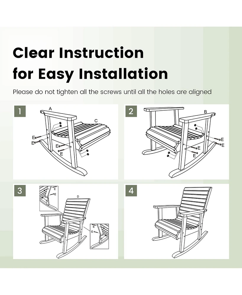 2 Pcs Patio Wooden Rocking Chair High Back Fir Wood Armchair Natural Garden Yard