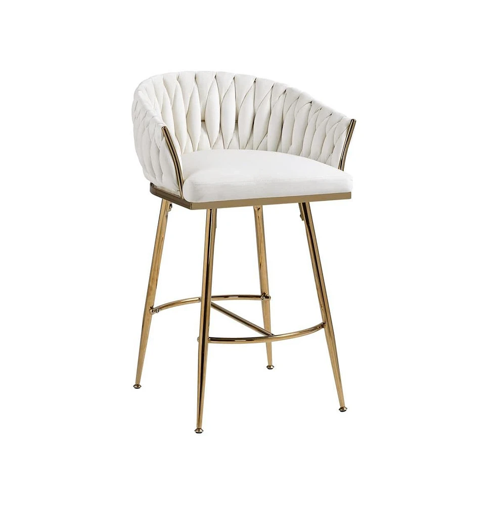 26 Inch Velvet Counter Height Bar Stools with Hand-Wave Back, Adjustable Metal Legs & Footrest,Set of 2 -The Pop Home