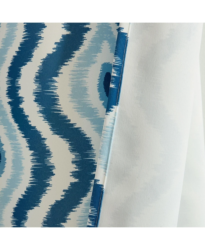 Hlc.me Tanner Ogee Ikatt Damask Patterned Window Grommet Curtains Bedroom - Light Blocking Darkening Window Panels, Set of 2 (Blue