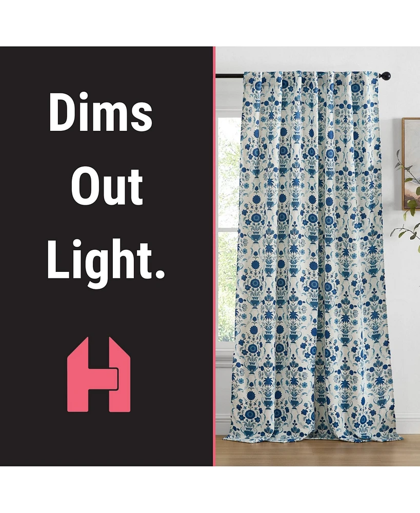 Hlc.me Clara Floral Damask Patterned Window Back Tab Rod Pocket Curtains Bedroom